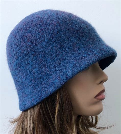 Blue Felt Hat Unisex Wool Beanie Women Wool Felt Hat Casual Etsy