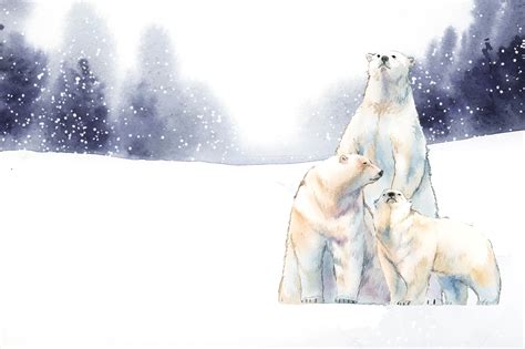 Polar Bears In The Snow Watercolor Vector Download Free Vectors