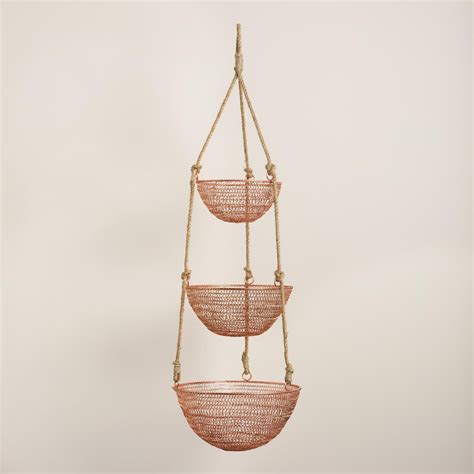 Copper And Rope 3 Tier Hanging Basket Rope Decor Hanging Fruit