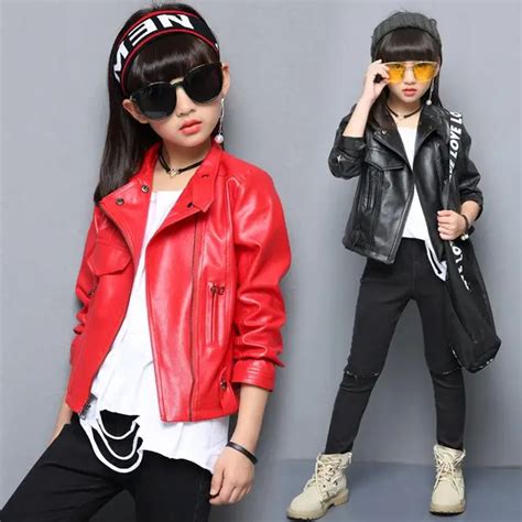 Fashion Pu Leather Jackets For Girls 2017 New Autumn Spring Kids Coat 4