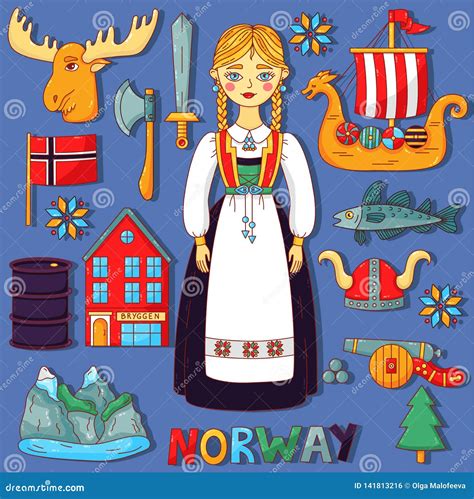 Norway Scandinavian Vector Icons Set Stock Vector Illustration Of