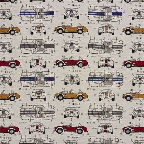 Automobile Vintage Race Car Classic Pattern Damask Upholstery Fabric