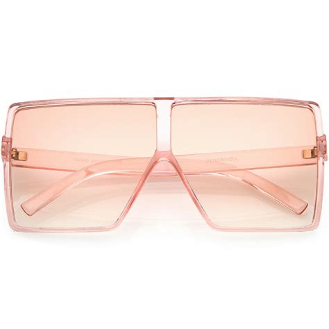 sunglass la super oversize translucent square sunglasses flat top color tinted flat lens 69mm