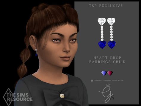 Heart Drop Earrings Child By Glitterberryfly At Tsr Heart Drop