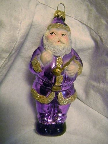 Santa Claus Purple Suit Christmas Ornament Hand Blown Painted Glass
