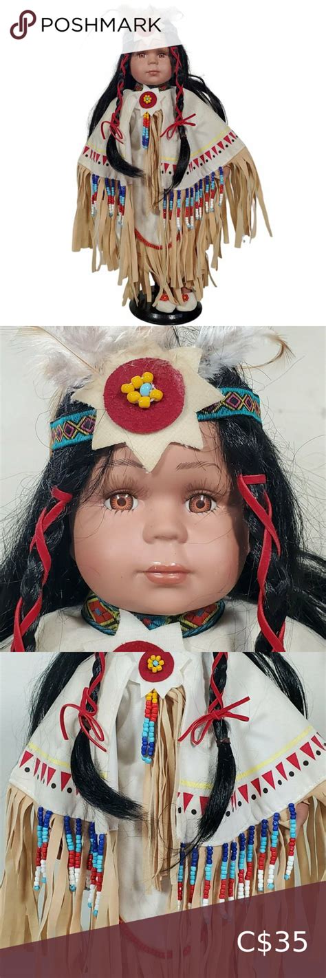 cathay collection native american indian porcelain doll 16 braids stand in 2022 native