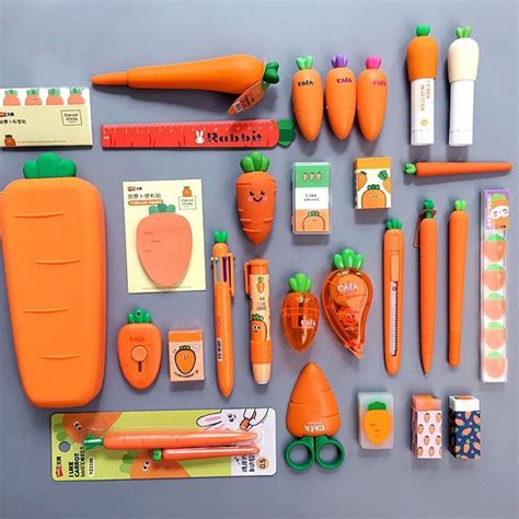 2021 Creative Carrot Series Soft Silicone Pencil Case Stationery Set