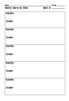 Weekly Warm Up Sheet By Parmer S Perks Teachers Pay Teachers