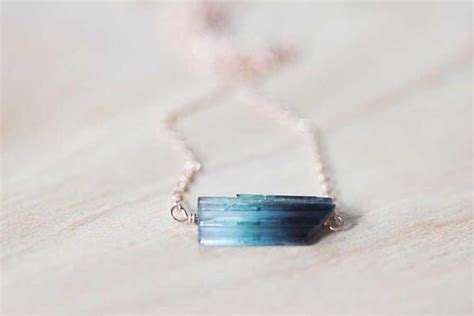 Blue Green Tourmaline Crystal Necklace On Sterling Silver Green