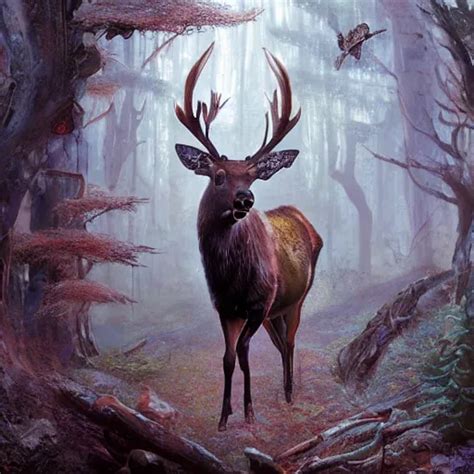 Elk In An Enchanted Forest Intricate Design Elegant Stable