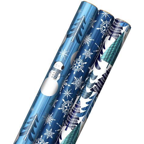 Hallmark Blue Foil Christmas Wrapping Paper With Cut Lines On Reverse