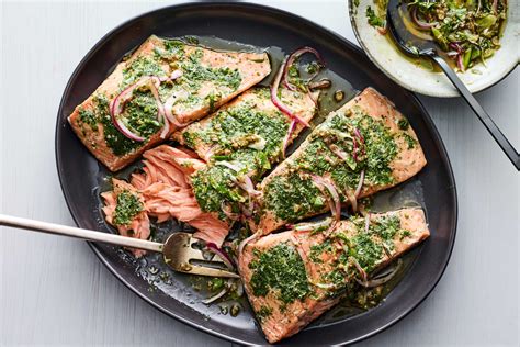 Sous Vide Salmon With Caper Parsley Vinaigrette Recipe Nyt Cooking