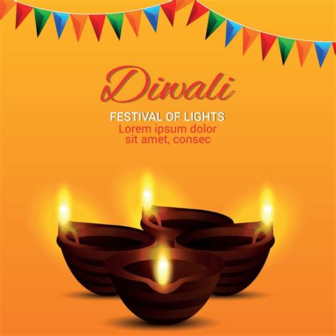 Happy Diwali Festival Of Light With Diwali Diya On Yellow Background
