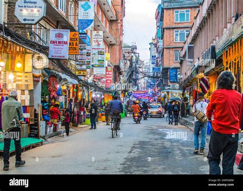 A Typical Colorful Street Scene In Thamel Are In Kathmandu Nepal A