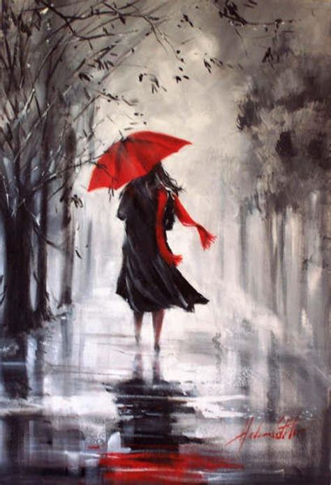 Helen Cottle 1962 ~ Red Umbrella Umbrella Art Rain Art Rain Painting