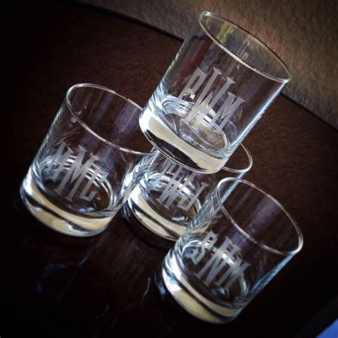 Hand Engraved Monogrammed Whiskey Rocks Glasses Set Of Four Etsy