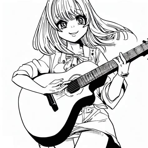 Anime Girl Is Playing Guitar Coloring Page Download Print Or Color