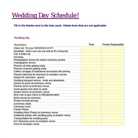 Check spelling or type a new query. FREE 11+ Sample Wedding Schedules in PDF | MS Word ...
