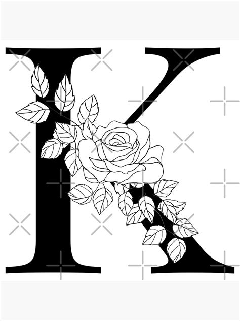 K Floral Botanical Intial Letter K Monogram K Alphabet Letters K