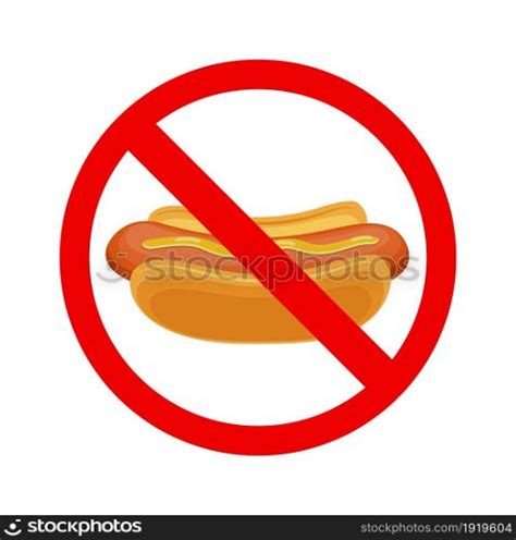 No Fastfood Sign No Hot Dog Allowed Sign Hot Dog Forbidden Sign