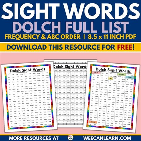 Dolch 220 Sight Word List Printable
