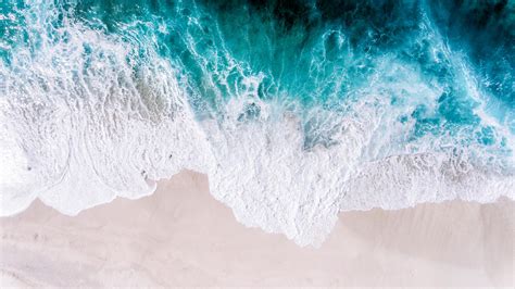 Wallpaper Ocean Aerial View Surf Wave Foam Sand