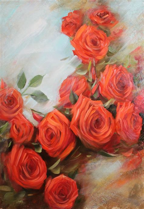 Rose Oil In Canvas Painting Red Rose Love Roses Painting