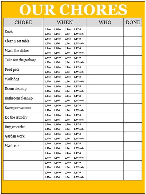 13 Free Sample Daily Chore List Templates Printable Samples