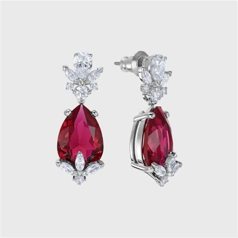 Swarovski Louison Drop Pierced Earrings Red Rhodium Plated Home