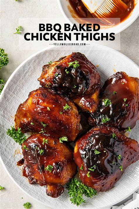 See more ideas about cooking recipes, chicken recipes, recipes. Easy BBQ Baked Chicken Thighs | YellowBlissRoad.com | Recipe | Baked bbq chicken, Baked chicken ...