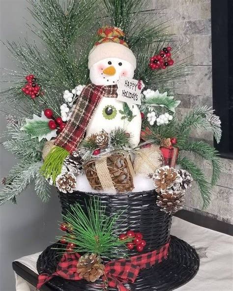 Christmas Arrangement For Table, Christmas Centerpiece, Rustic Snowman