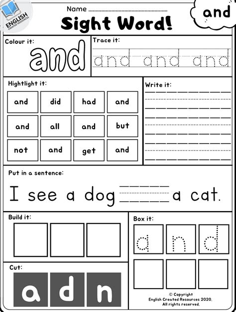 Grade One Sight Words Worksheet