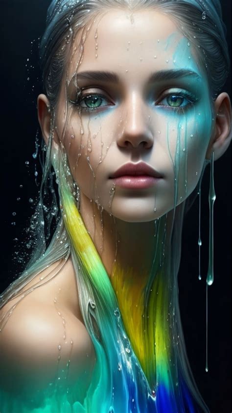 a woman s face is covered in water and dripping from the top of her head