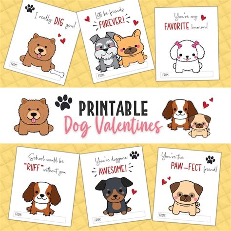Puppy Dog Printable Valentines Day Cards For Kids Etsy
