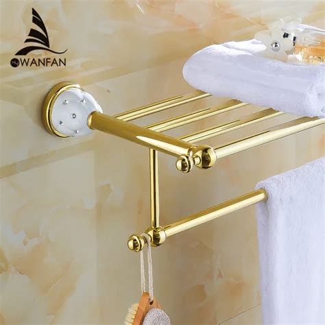 bathroom shelves 2 tier solid brass gold towel racks bath shelf towel holder hanger wall mounted