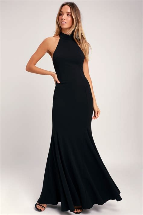 Black Halter Evening Gown Dresses Images 2022