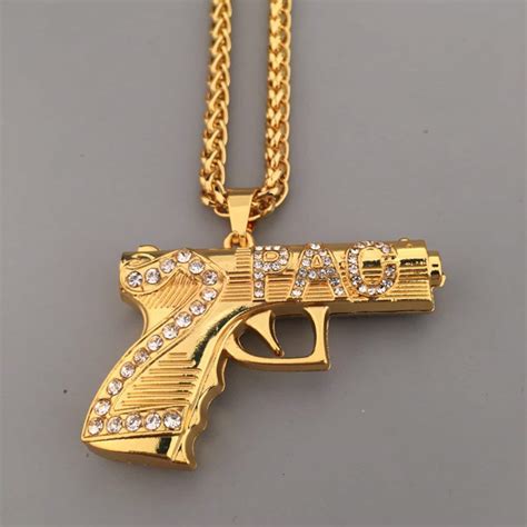 Tupac Pendant Gold Chain Jewellery Iced Gangster Rapper Shiny Etsy