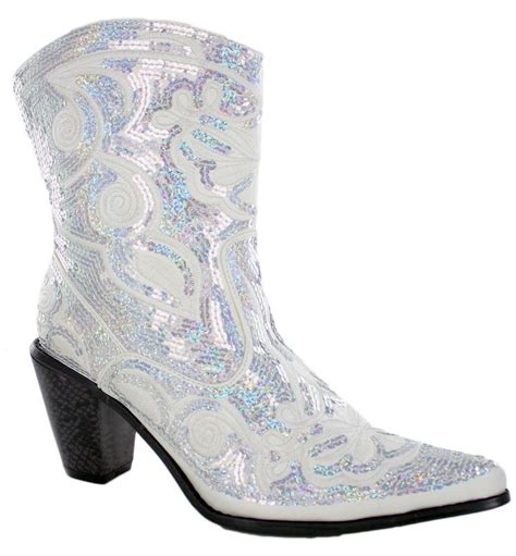 Helens Heart White Sparkle Short Sequin Bling Western Cowboy Boots