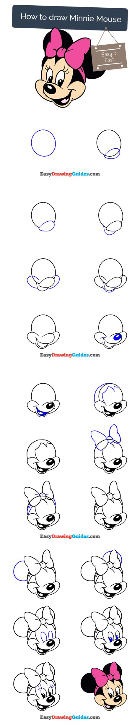 Step By Step How To Draw Minnie Mouse At Drawing Tutorials