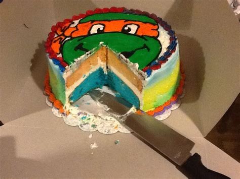 Mikey Ninja Turtle Cake Hand Drawn Mikey Airbrushed Sides Two Toned