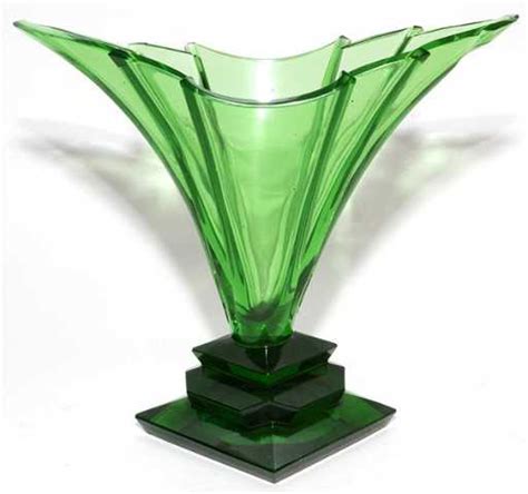 Moser Art Deco Green Glass Vase Signed H 11 1 2 W 1