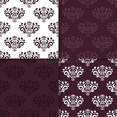 Wallpaper Set Of Maroon Seamless Patterns With Floral Ornaments Stock