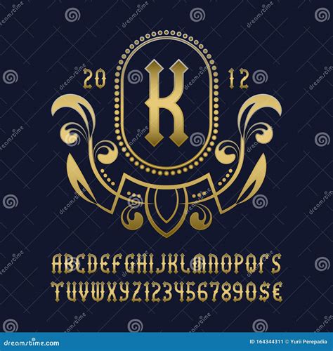 Golden Monogram Template In Beautiful Wreath Frame With Vintage