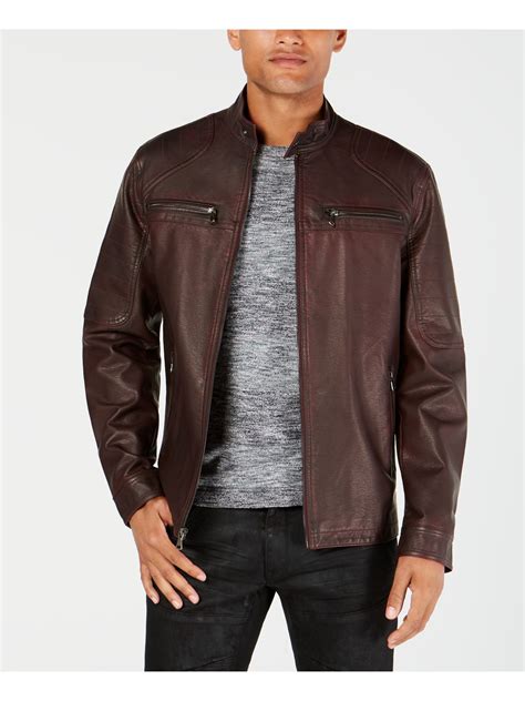 Inc Mens Burgundy Zip Up Faux Leather Jacket 2xb Ebay
