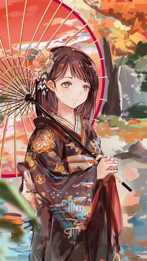 Japan Anime Umbrella Abyss Kimono Girl Anime Hd Phone Wallpaper Pxfuel