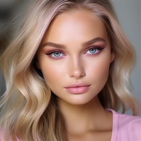 Premium Ai Image A Woman With Blonde Hair And Pink Eyeshadow Is