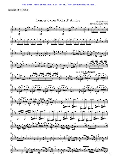 Free Sheet Music For Concerto For Viola Damore In D Major Rv 392