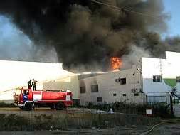Un carro incendiado en la vía expresa. Un incendio asola en Jerez la mayor industria de aceite de ...