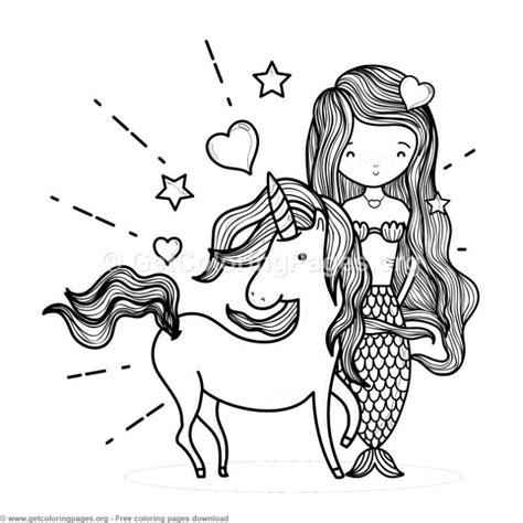 lovely mermaid  unicorn coloring pages  instant
