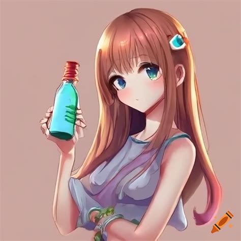 anime girl holding a bottle on craiyon